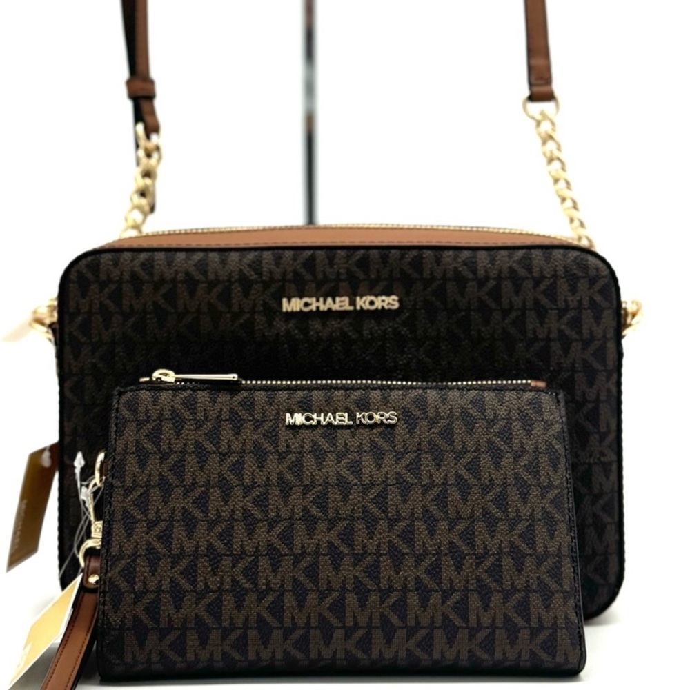 Michael Kors Large EW Crossbody Bag & Large Double Zip Wallet Brown - Picture 2 of 13